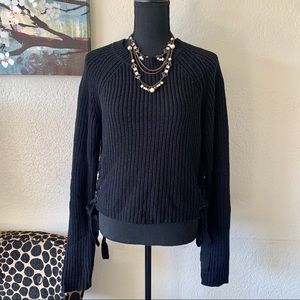 GUESS Black Knit Sweater with Laceup Tie Sz L